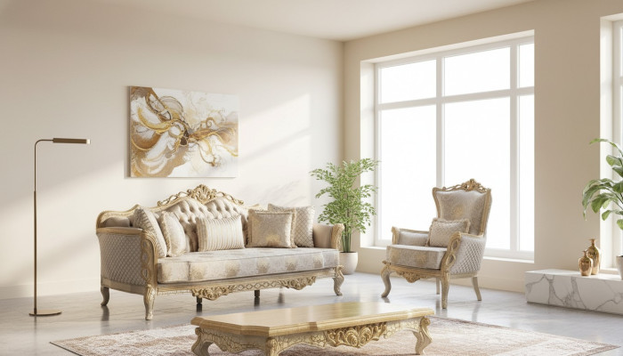 Königliches Sofa Set Wohnzimmer Sessel Couchtisch 3+1 Tisch