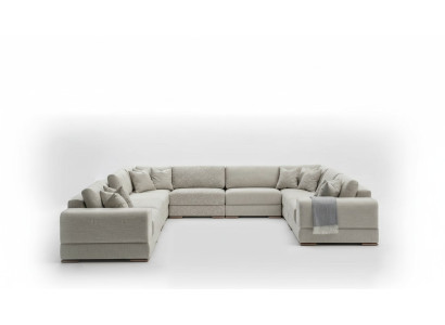 Ecksofa U-Form Grau Sofa Couch Luxus Design Möbel Wohnlandschaft Stoff
