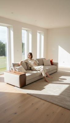 Bequemes 5-Sitzer Sofa in schlichtem Beige und modernem Design