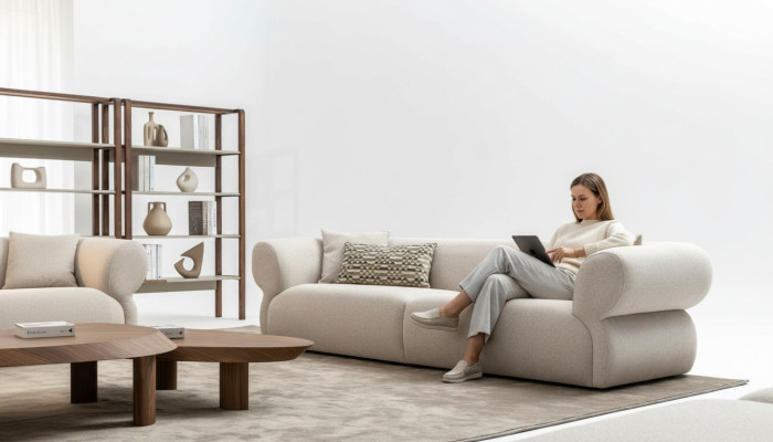 Modern Sofa 3 Sitzer Beige Dreisitzer big 250cm Sofas Couch Luxus Möbel Neu