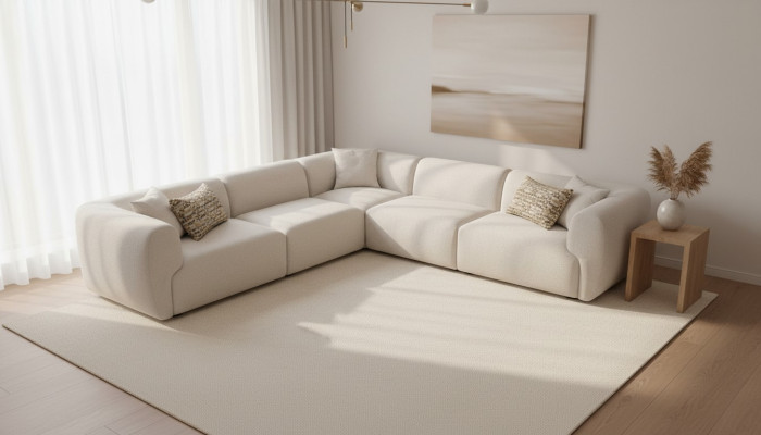 Ecksofa Beige Wohnzimmer Sofa Couch L-Form Modern Möbel Textil