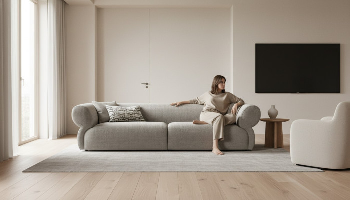 Sofa 3 Sitzer Beige Sofa Luxus Wohnzimmer Modern Design Polsterstoff Neu