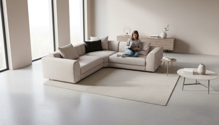 Ecksofa Beige L-Form Wohnlandschaft Eckcouch Sofa Moderne Couch