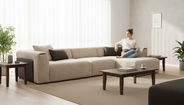 Moderne Beige Eckwohnlandschaft Luxus Ecksofa Polstercouchen Modern Neu