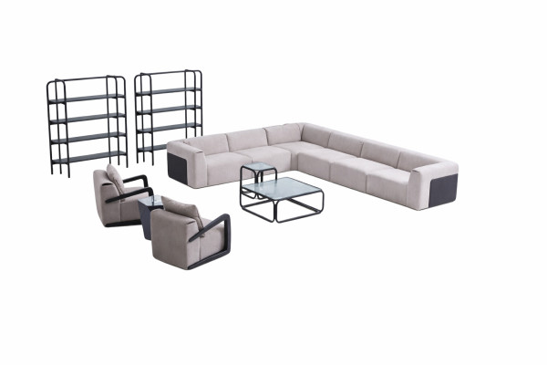 Moderne Sofagarnitur L-Form Couch mit Sessel Graue Eck Couch Textilsofa