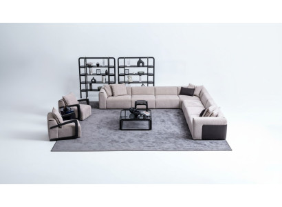 Luxus Sofa-Set Sitzgruppe Wohnlandschaft L-Form Sofa Sessel Textil Neu