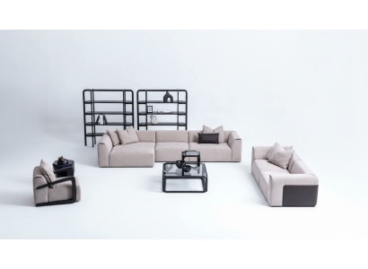 Sitzgruppe Taupe Wohnzimmer Wohnlandschaft Polstermöbel L-Form 3tlg