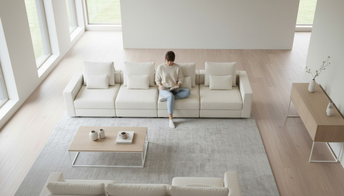 Weißer Sechssitzer Luxus Textil Sofas Wohnzimmer Moderne Sitzgruppe