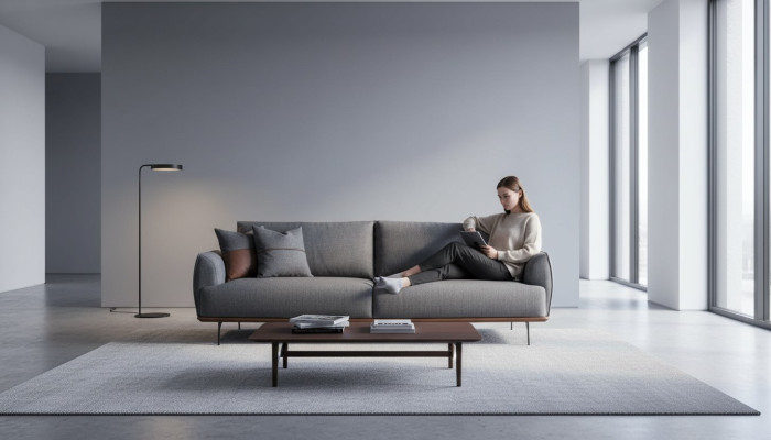 Graues Polstersofa Moderner Dreisitzer Wohnzimmer Textilsofa Luxus Neu