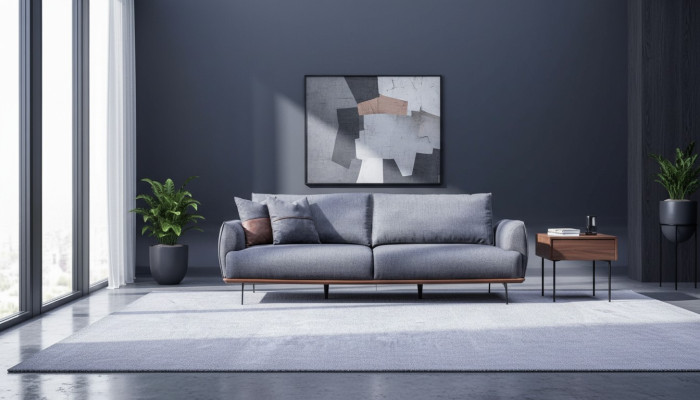 Graues Polstersofa Moderner Dreisitzer Wohnzimmer Textilsofa Luxus Neu