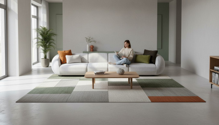 Graue Wohnlandschaft Sechssitzer Polster Textilsofa Ecklounge Modern