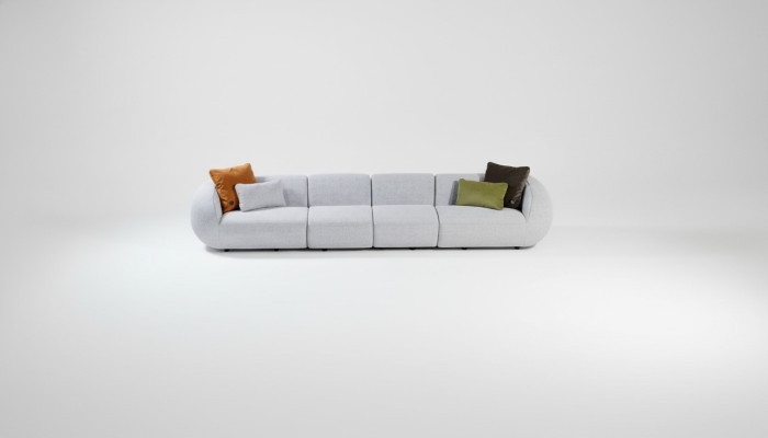 Graue Wohnlandschaft Sechssitzer Polster Textilsofa Ecklounge Modern