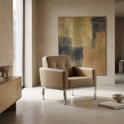 Sessel Büromöbel Arbeitszimmer Beige Sitz Holz Möbel Polstersessel