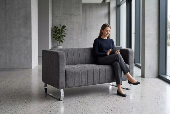 Schwarzer Zweisitzer Arbeitszimmermöbel Graue Luxus Couch Textilmöbel