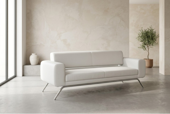 Weißer Dreisitzer Luxus Edelstahlfüße Textilmöbel Büro Couch Modern