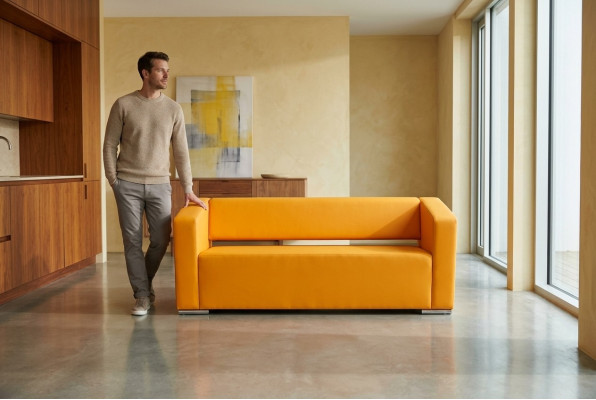 Oranger Dreisitzer Büromöbel Arbeitszimmer Couch Luxus Textilsofa