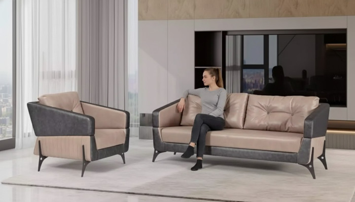 Luxus Sofagarnitur Sofa Beige Arbeitszimmer Sessel Dreisitzer Sitzer 3+1