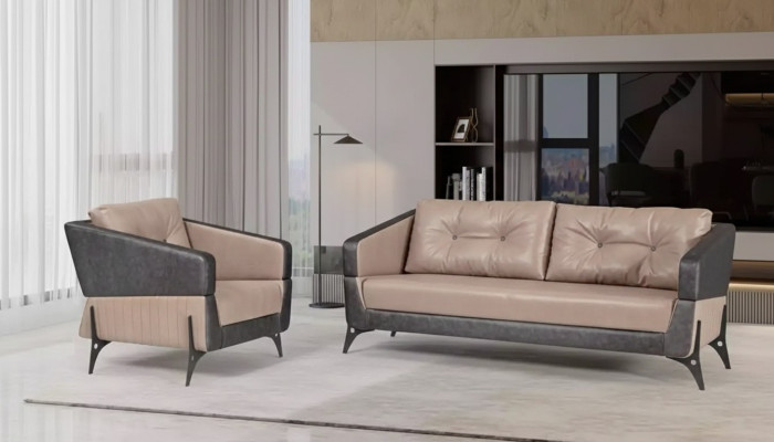 Luxus Sofagarnitur Sofa Beige Arbeitszimmer Sessel Dreisitzer Sitzer 3+1