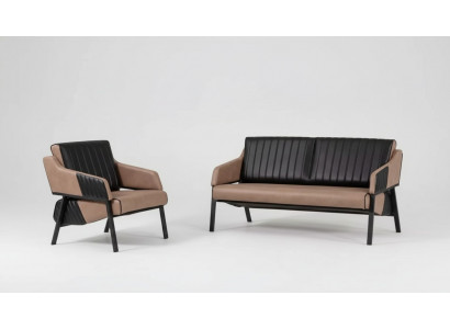 Designer Beige Sofagarnitur Zweisitzer Sessel Couch Garnitur Polster 2+1