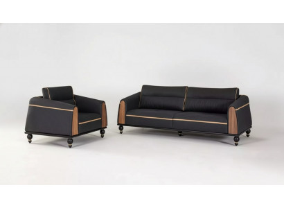Schwarze Sofas Set Moderne Garnitur Dreisitzer Sessel Stoffmöbel 2tlg