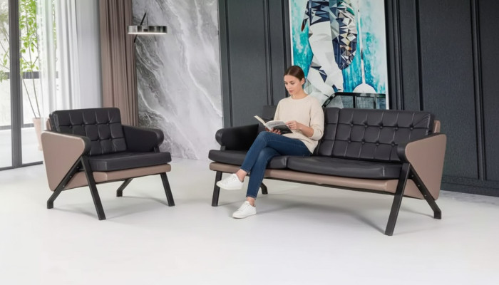 Moderne Sofagarnitur Luxus Zweisitzer Sessel Polster Design Arbeitsmöbel 2+1