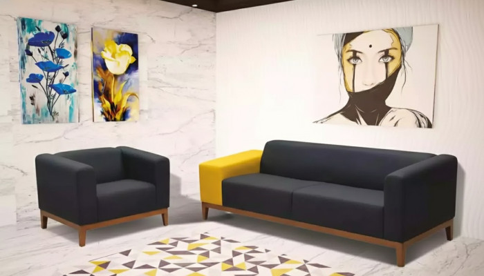 Polstermöbel Graue Sofagarnitur Dreisitzer Sessel Set Arbeitszimmer Set 3+1
