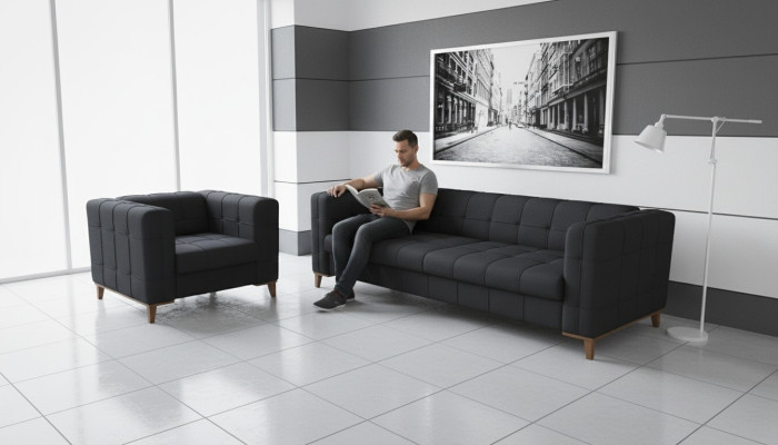 Polster Sitzgruppe Sofas Luxus Couchgarnitur Dreisitzer Sessel Textil 3+1