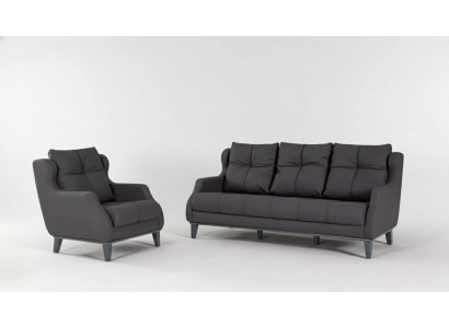 Schwarze Sofagarnitur Sessel Zweisitzer Luxus Modernes Set Polstersitz 2+1