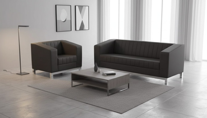 Graue Luxus Sofagarnitur Dreisitzer Sessel Polstermöbel Couch Set 2tlg 3+1