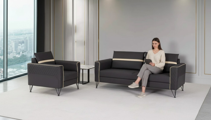 Couchgarnitur Polstermöbel Dreisitzer Sessel Designer Textil Möbel 2tlg 3+1