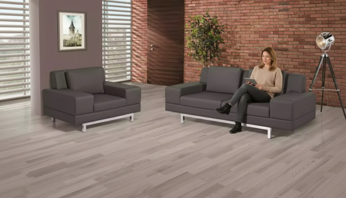 Graue Couchgarnitur Dreisitzer Sessel Sofagarnitur Arbeitszimmer Sofas 3+1