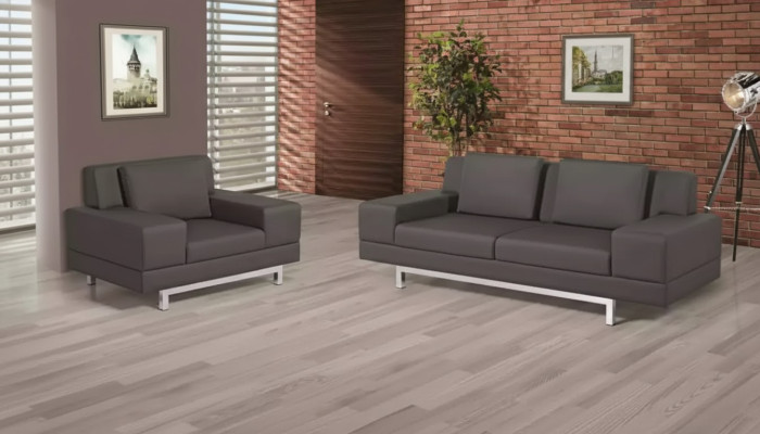 Graue Couchgarnitur Dreisitzer Sessel Sofagarnitur Arbeitszimmer Sofas 3+1