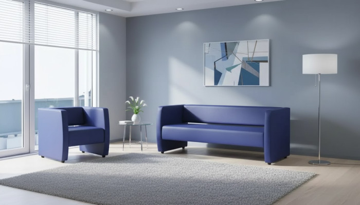 Luxus Blauer Sessel Büro Möbel Arbeitszimmer Polster Textil Stoff Neu