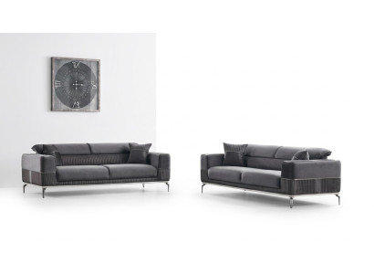 Graue Designer Couch Club Möbel Couchen 3+3 Sitzer Polster 230cm Sofas