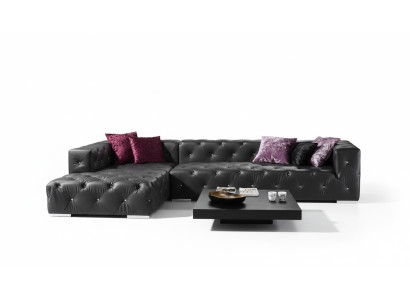 Ecksofa L-Form Chesterfield Luxus Sofa Schwarz Couch Ledersofa
