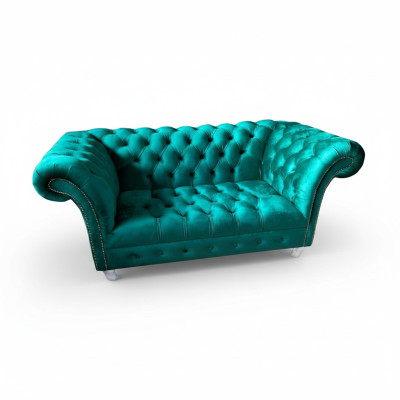Chesterfield Luxus Sofa 2 Sitzer Textil Couch Blau Sofas Grüne Couchen