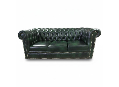 Chesterfield Sofa Dreisitzer Echtleder Couch Grün Ledersofa 230cm Möbel