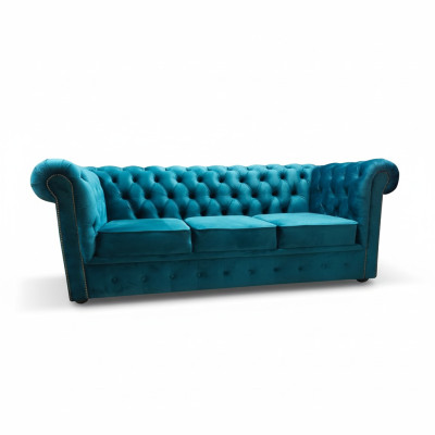 Chesterfield Sofa 3 Sitzer Textil Couchen Stoff Blau Sofas Modern