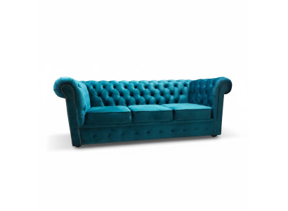 Chesterfield Sofa 3 Sitzer Textil Couchen Stoff Blau Sofas Modern