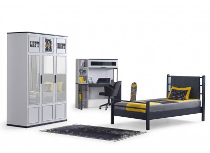 Kinderzimmer Schlafzimmer Möbel Komplettzimmer Jugendzimmer Schwarz Weiß 3tlg.