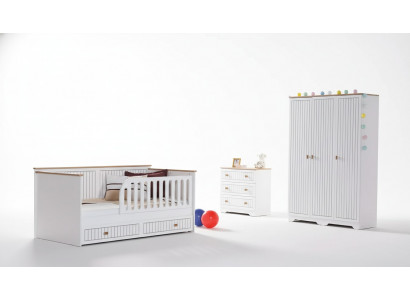 Kinderzimmer Jugendzimmer weiß Bett Kommode Kleiderschrank 3-teilige