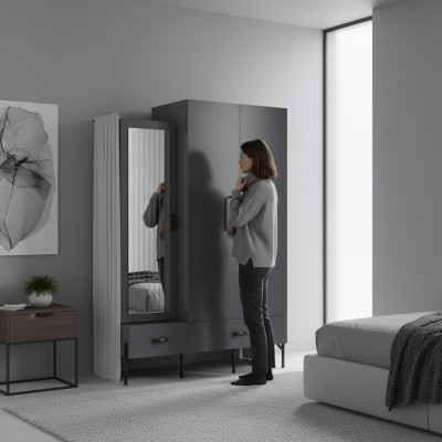 Kleiderschrank Grau Garderobe Schränke Schlafzimmer Holz Möbel Einrichtung 134cm
