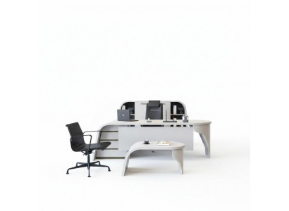 Weißes Büro Set Chef Schreibtisch Oval Couchtisch Aktenschrank Regal 3tlg.