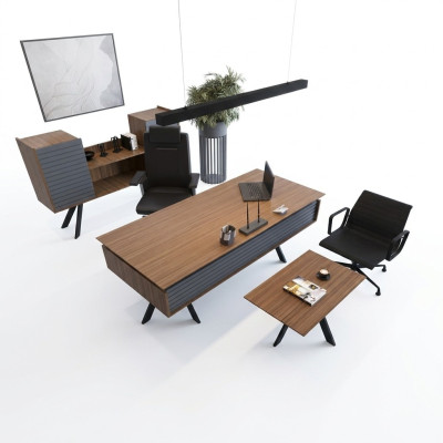 Hochwertiges, elegantes Büro-Set im modernen Stil aus stabilem Holz