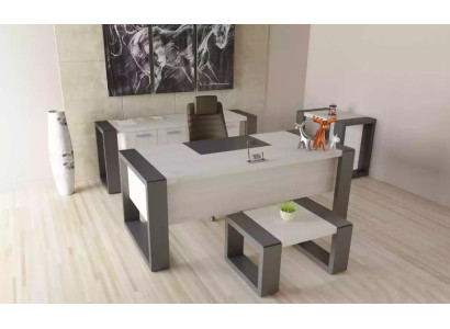 Graue Büro Einrichtung Schreibtisch Aktenschrank Kommode Couchtisch 3tlg. Set