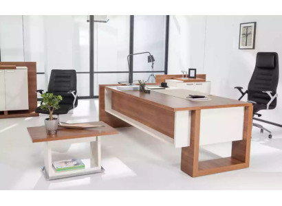 Chef Tisch Schreibtisch Brauner Office Tische Set Büro Einrichtung 3tlg Komplett