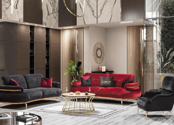 Exklusives 3-Sitzer-Sofa Stoffsitz moderne Textilmöbel rote Farbe neu