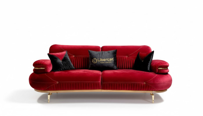 Exklusives 3-Sitzer-Sofa Stoffsitz moderne Textilmöbel rote Farbe neu