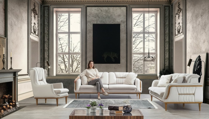 Modernes weißes Luxussofa für Wohnzimmer und 1 Sitzer Sessel