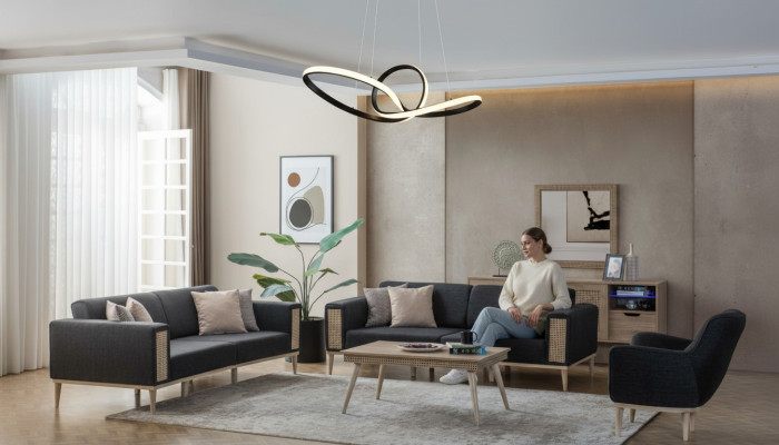 Modernes Set aus hochwertigen grauen Wohnzimmermöbeln neu